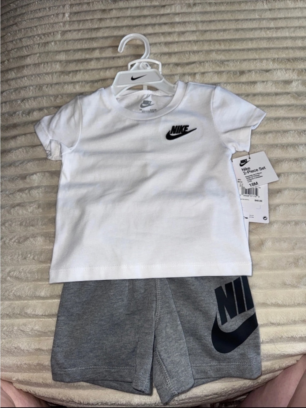 Nike White Tee and Gray Logo Shorts Kids Set